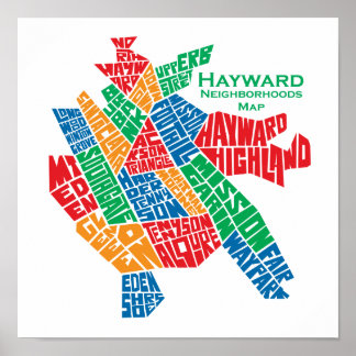 Hayward Nachbarschafts-Karten-Plakat 12x12 Poster