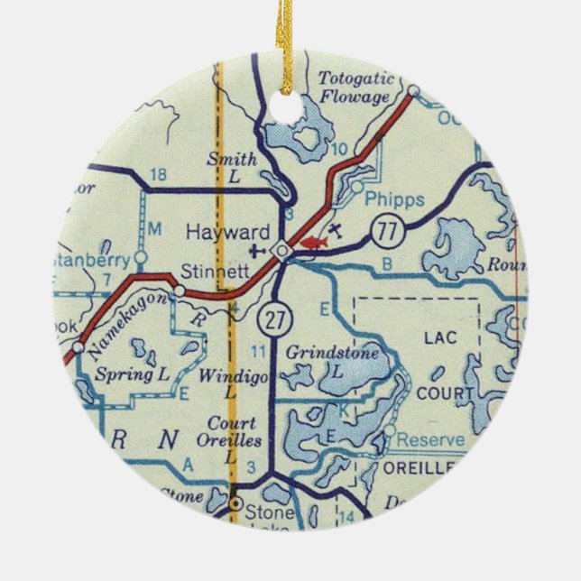 Hayward WI Old Map Keramik Ornament (Hinten)