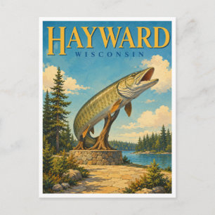 Hayward Wisconsin Musky Statue GeoSaga Postkarte