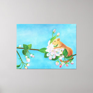 Hazel Dormouse auf einem blühenden Zweig Leinwanddruck