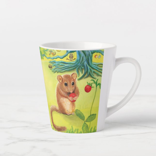 Hazel Dormouse Eating Strawberry Kleine Latte Tass Milchtasse (Rechts)