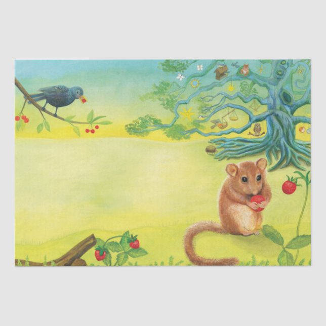 Hazel Dormouse Eating Wild Strawberry Seidenpapier (Vorderseite)