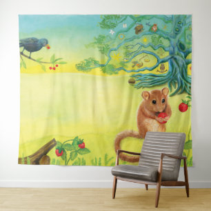 Hazel Dormouse Eating Wild Strawberry Wandteppich