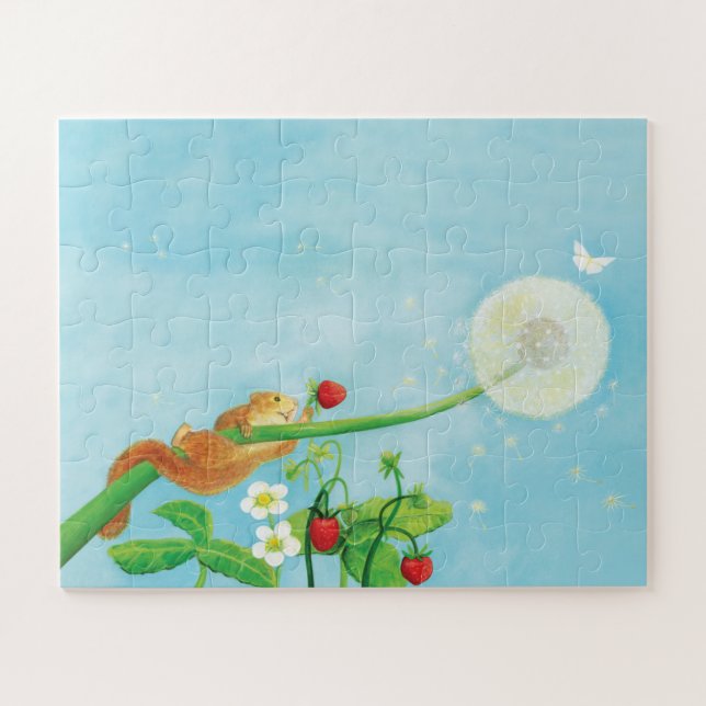 Hazel Dormouse, wilde Erdbeeren & Löwenpuff (Horizontal)