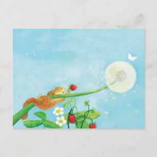 Hazel Dormouse, wilde Erdbeeren & Löwenpuff Postkarte