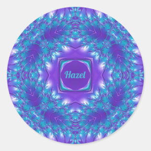 HAZEL ~ WOW SCHÖN 3D! Aquablau, Lila und Weiß ~ Runder Aufkleber