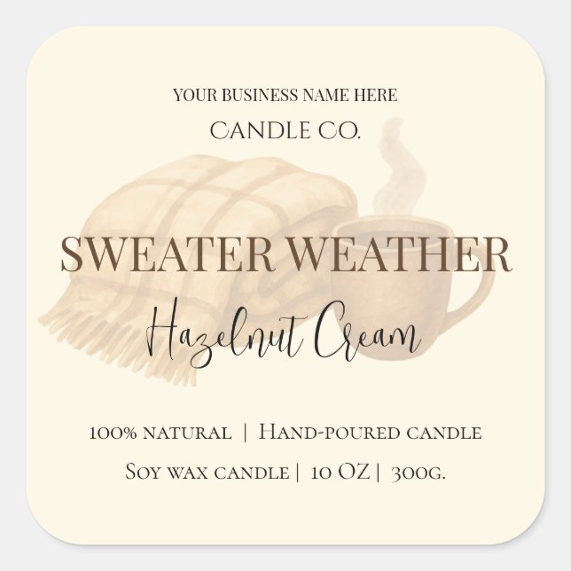 Hazelnut Cream | Cozy Neutral Soy Candle Label Quadratischer Aufkleber (Vorderseite)