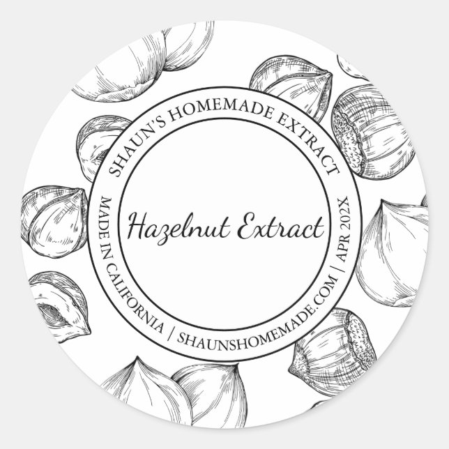 Hazelnut Extract Sketch Modernes Label Runder Aufkleber (Vorderseite)