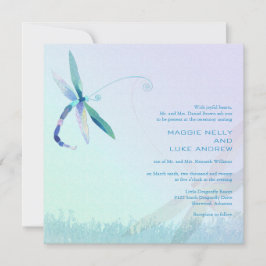 Hazy Morning Blue Dragonfly Wedding Einladung