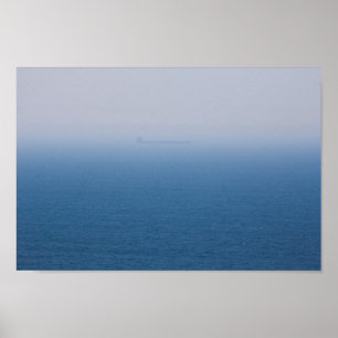 Hazy Ship, Lake Michigan Poster