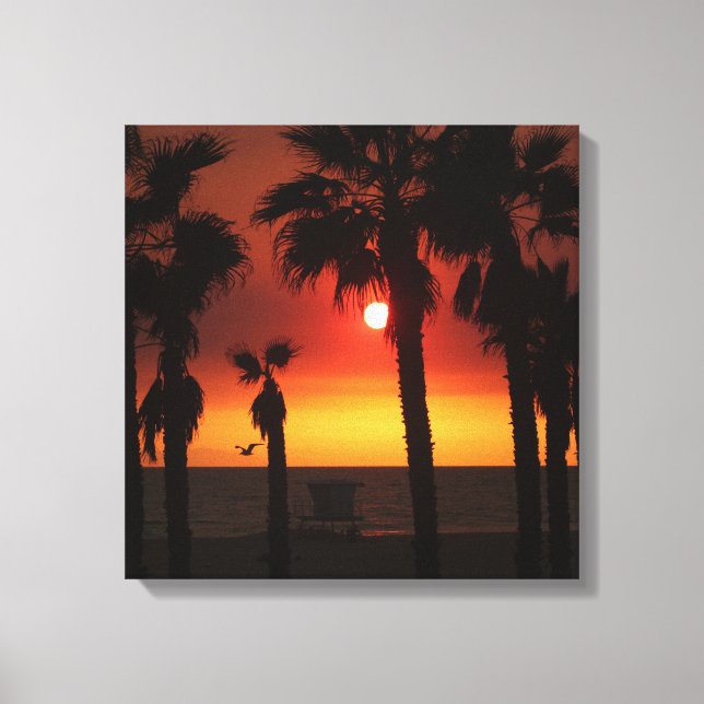 HB Sunset Palms & Möwe  Leinwanddruck (Vorderseite)