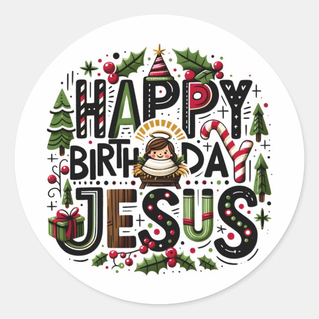HBD Jesus Runder Aufkleber (Vorderseite)