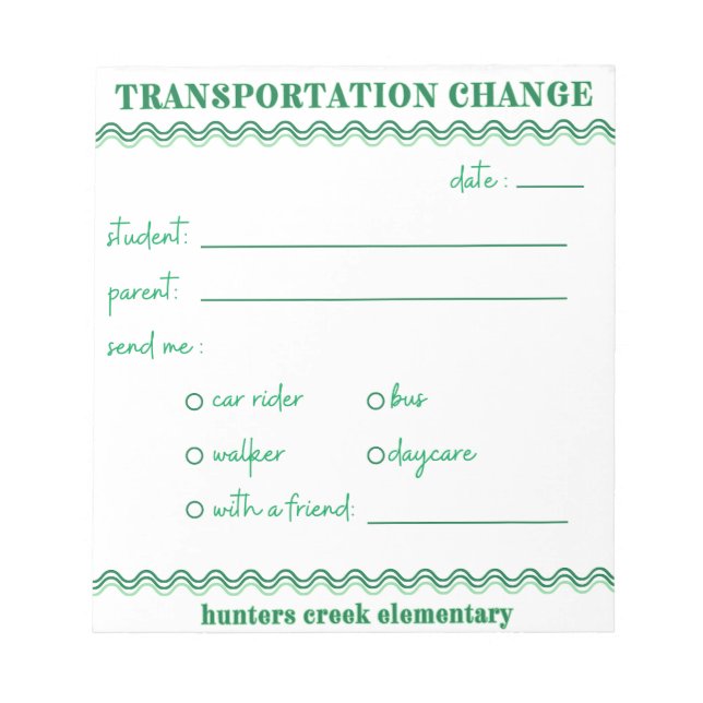 HCE Fun Transportation Change Notepad Notizblock (Vorderseite)
