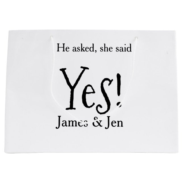He asked she said yes engagement party name simple große geschenktüte (Vorderseite)