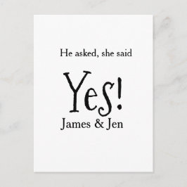 He asked she said yes engagement party name simple postkarte