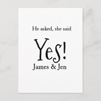 He asked she said yes engagement party name simple postkarte
