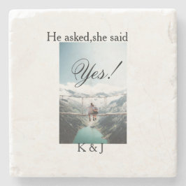 He asked she said yes engagement photo name stylis steinuntersetzer