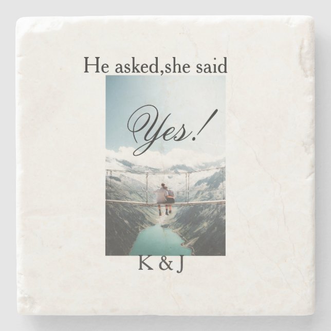 He asked she said yes engagement photo name stylis steinuntersetzer (Vorderseite)