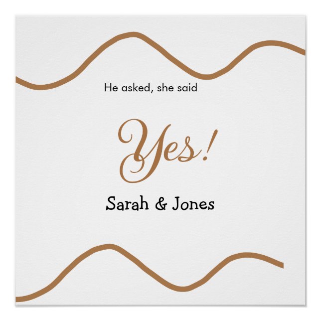 He asked she said yes engagement simple minimal  poster (Vorderseite)