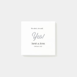He asked she said yes engagement simple silver dat post-it klebezettel