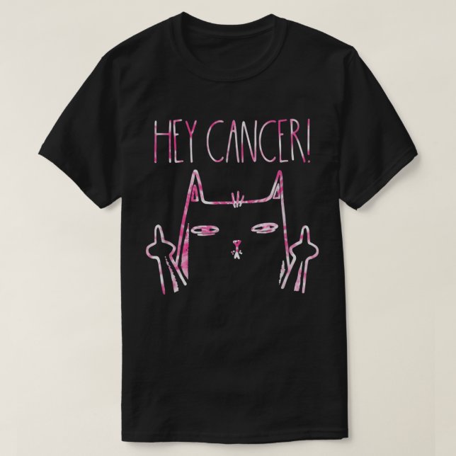 He Cancer F U Cat Middle Breast Cancer Pink Ribbo T-Shirt (Design vorne)