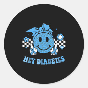 He Diabetes Diabetes Awareness Retro Leopard Smil Runder Aufkleber