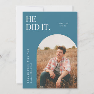 HE DID IT NEON BLUE ARCH GRADUIERUNG ANNOUNCEMENT EINLADUNG