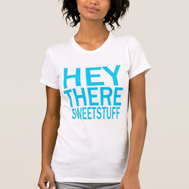 "He dort süßes Material" V-Hals T-Shirt (Vorderseite)