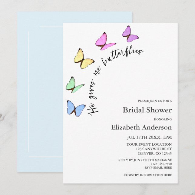 He Gives Me Butterflies Bridal Shower Einladung (Vorne/Hinten)