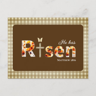 He has RISEN Bible Verse Brown Religious Easter  Postkarte
