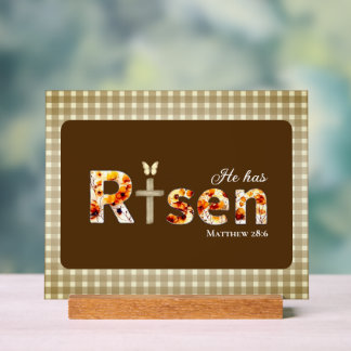 He has Risen Bible Verse Cross Religious Easter Acrylschild