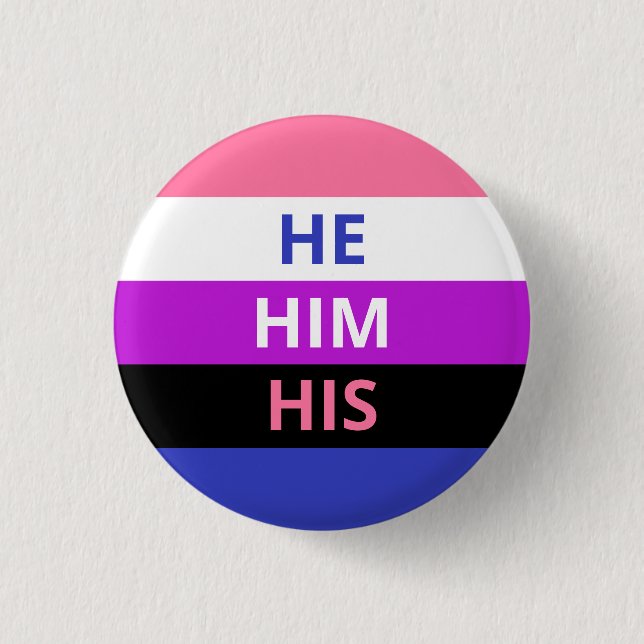 He/Him Pronomina Genderfluid Flaggen-Abzeichen Button (Vorderseite)