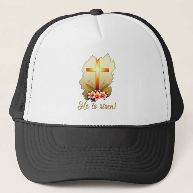 He Is Risen – Christian Easter Cross Art - boné Truckerkappe (Vorderseite)
