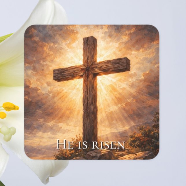 He Is Risen Christian Easter Quadratischer Aufkleber (Von Creator hochgeladen)