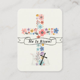 He Is Risen Easter Prayer Card Floral Cross Lamb Platzkarte