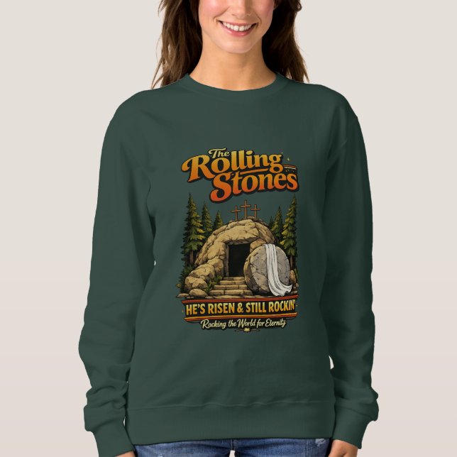 He Is Risen Faith Inspired Rock Style Christian Sweatshirt (Vorderseite)