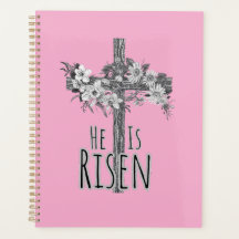 He Is Risen Floral Cross Planner