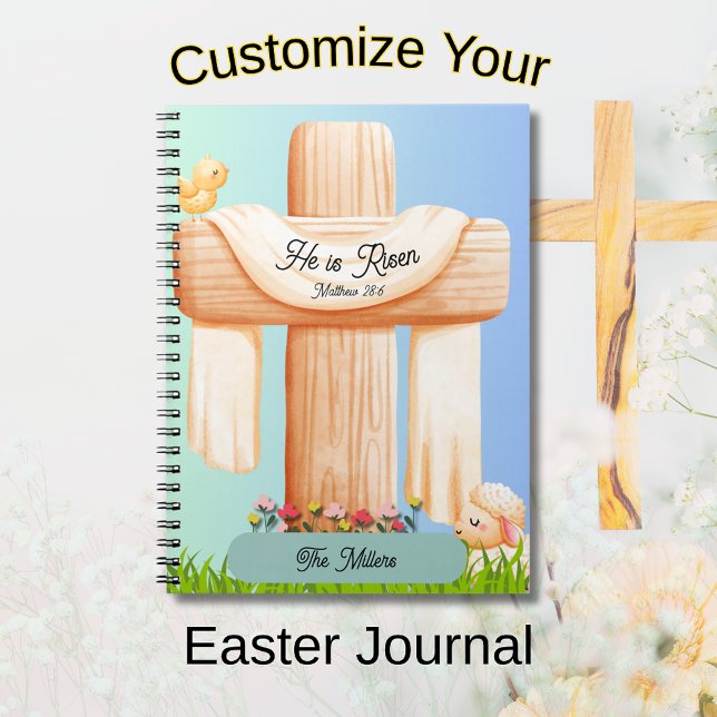 He Is Risen Matthew 28:6 Christian Cross  Notizblock (He is Risen Easter Journal)