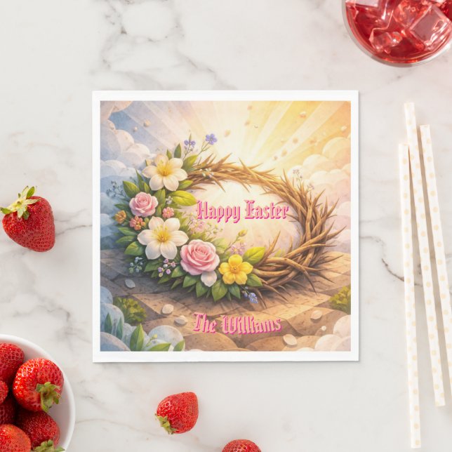He Is Risen Religious Floral Crown Easter Napkins Serviette (Beispiel)