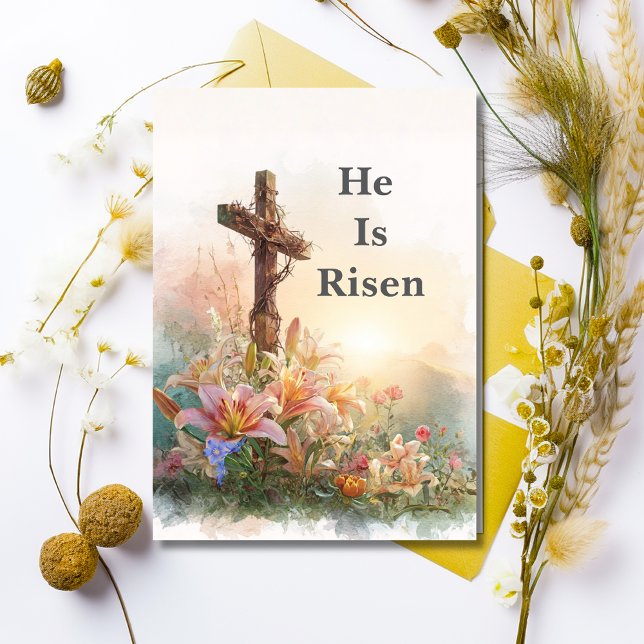 He Is Risen Watercolor Easter Card Einladung (Von Creator hochgeladen)