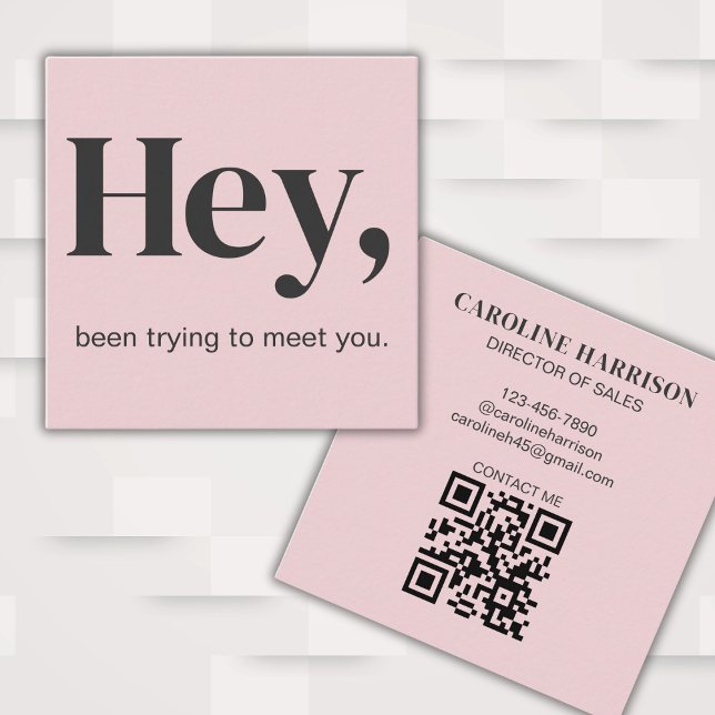 He Modern Bold Typografy QR Code Pink Quadratische Visitenkarte (Fully editable to customize for your business or social needs.)
