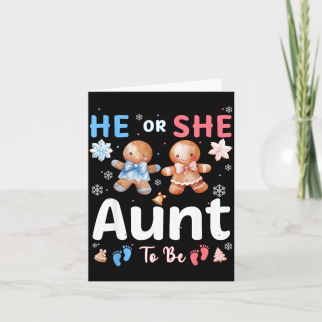 He Or She Aunt To Be Christmas Gingerbread Gender  Karte (Vorderseite)