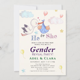 He or She Gender Reveal Invitation Einladung