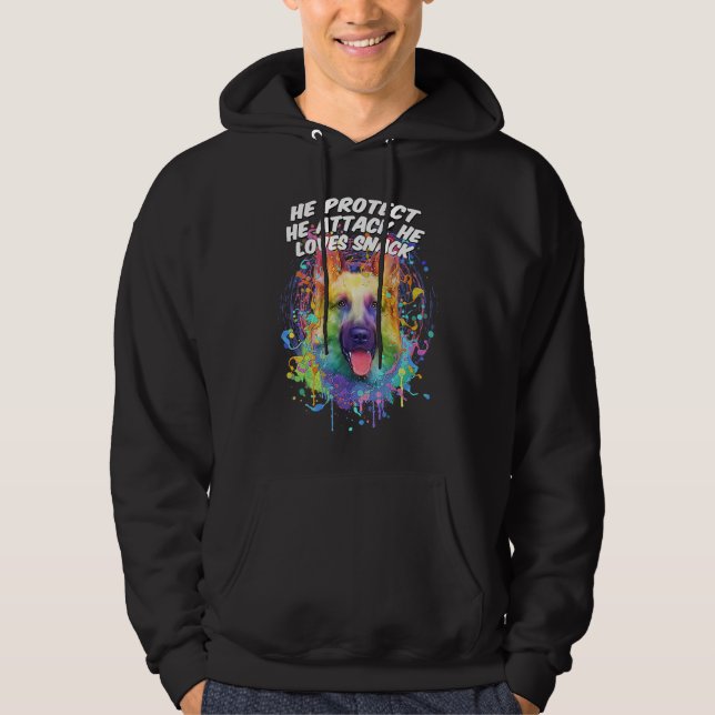 He Protect He Attack He Loves Snack German Shepher Hoodie (Vorderseite)