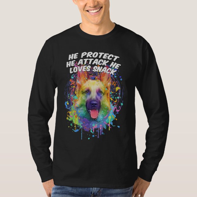 He Protect He Attack He Loves Snack German Shepher T-Shirt (Vorderseite)
