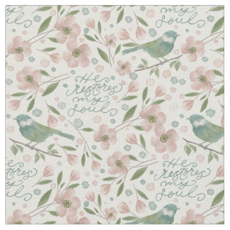 He Restores My Soul Botanical Spring Pattern Stoff