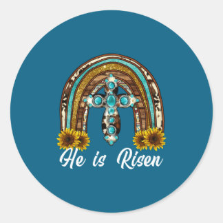 He Risen Leopard Sunflower Cross Runder Aufkleber