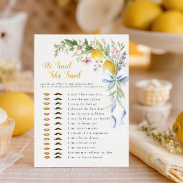 He Said She Said Bridal Shower Game | Main Squeeze