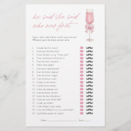 He Said She Said Pink Bow Champagne Bridal Game
