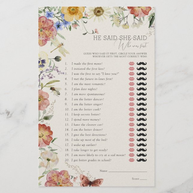 He Said She Said Pressed Wildflower Shower Game (Vorderseite)